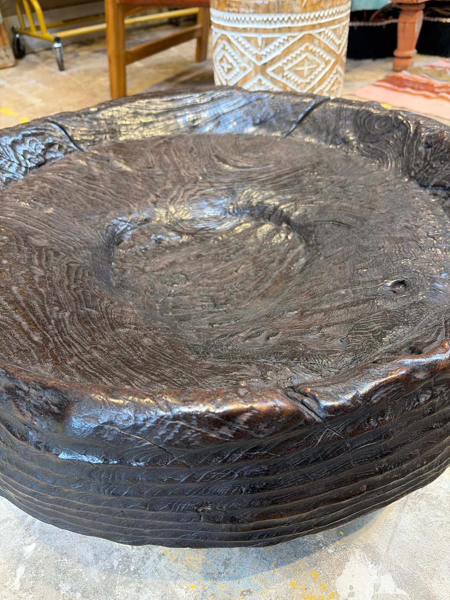 Bali Earthform Hand-Hewn Teak Low Coffee Table – Rustic Charred Black