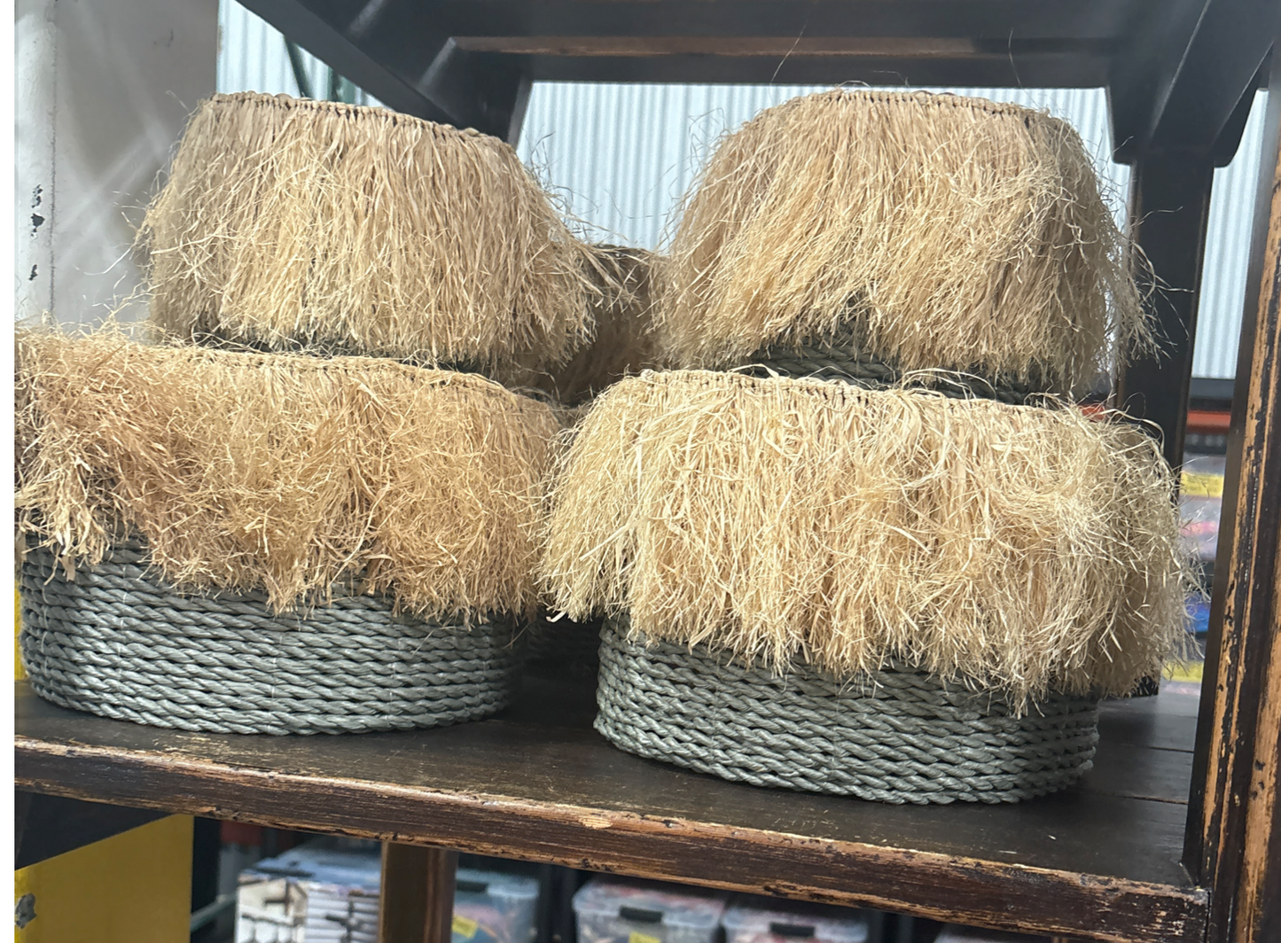 Bali Earthform Raffia Nesting Baskets – Grey-Blue