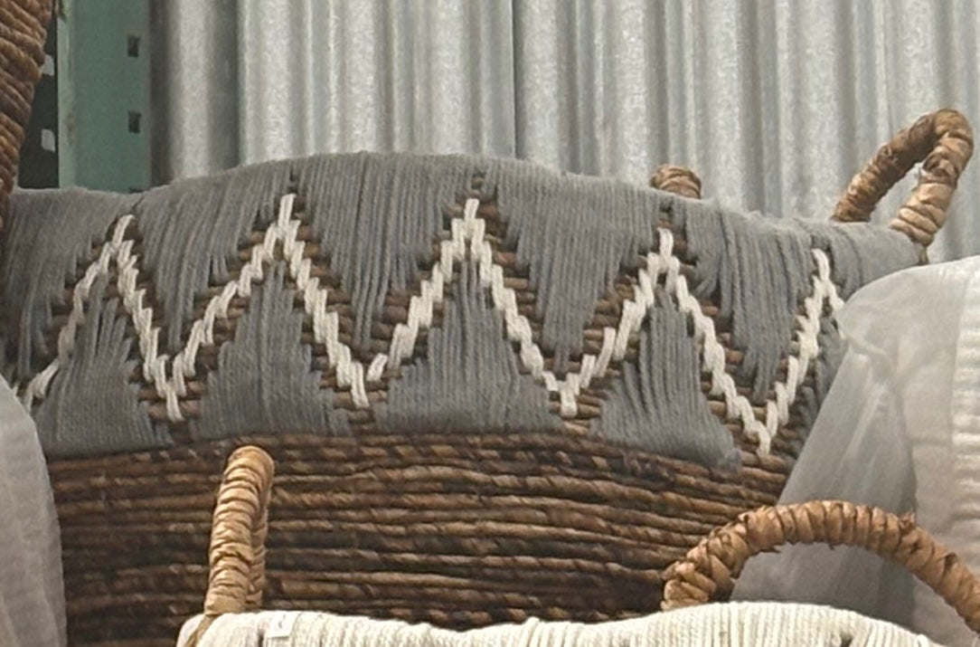 Bali Earthform Zigzag Basket with Handle – Natural-Grey
