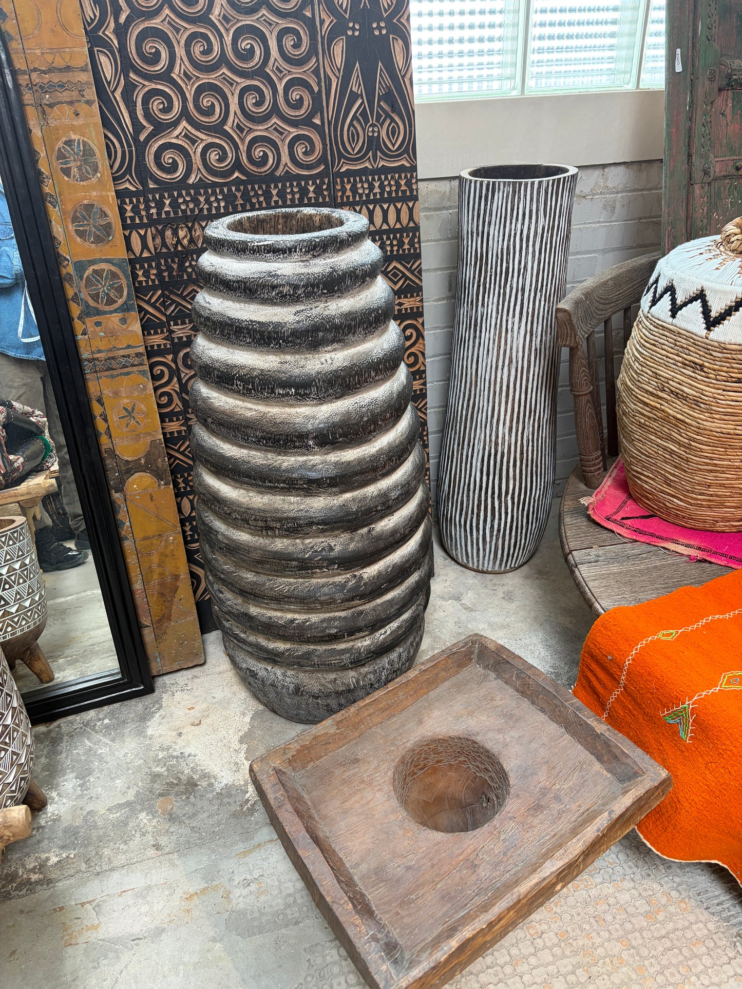 Bali Earthform Wood Sculptural Vessel – Charcoal Wash