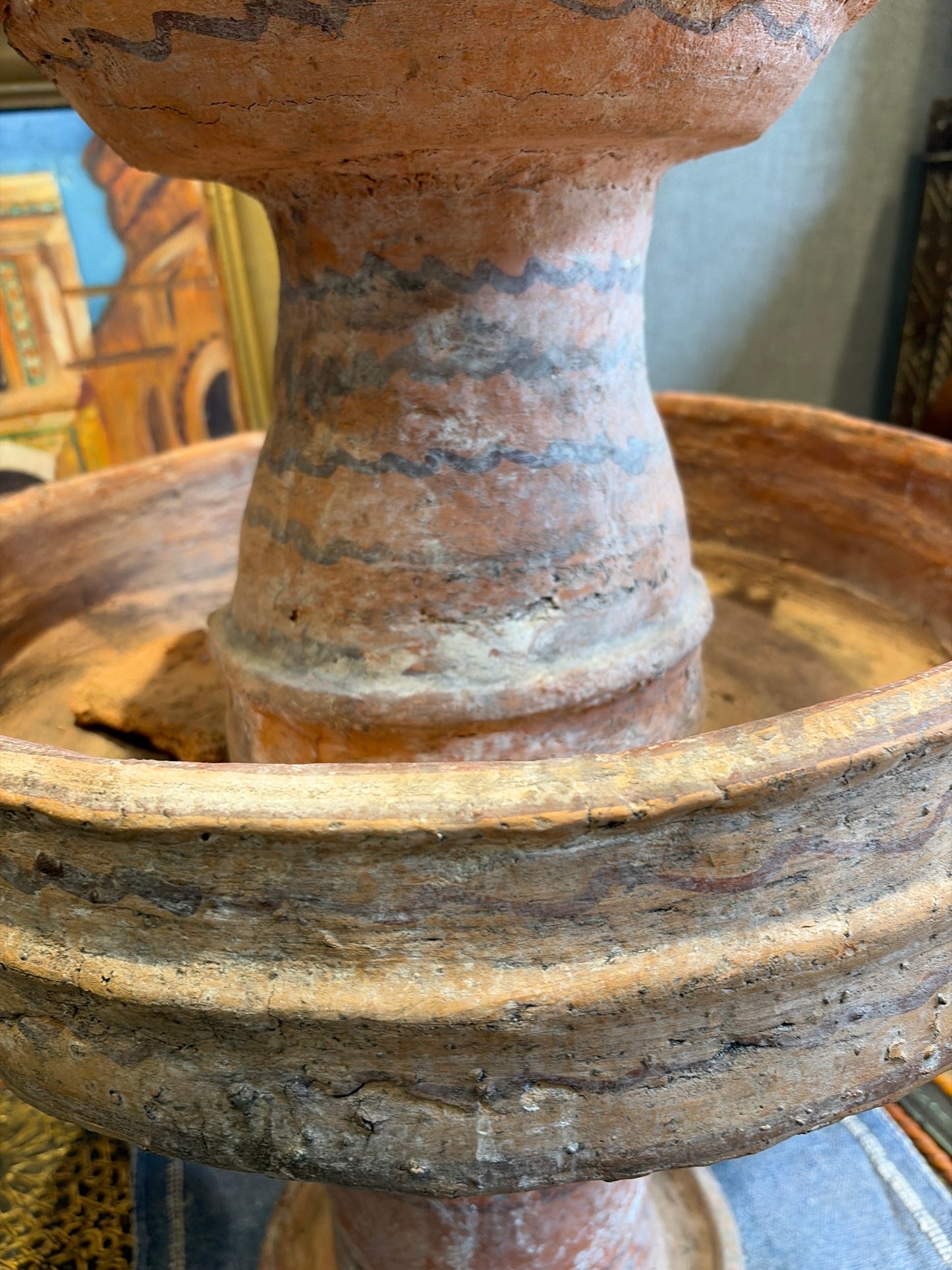Morocco Medina Tiered Terracotta Fountain Sculpture – Rustic Tribal Wave