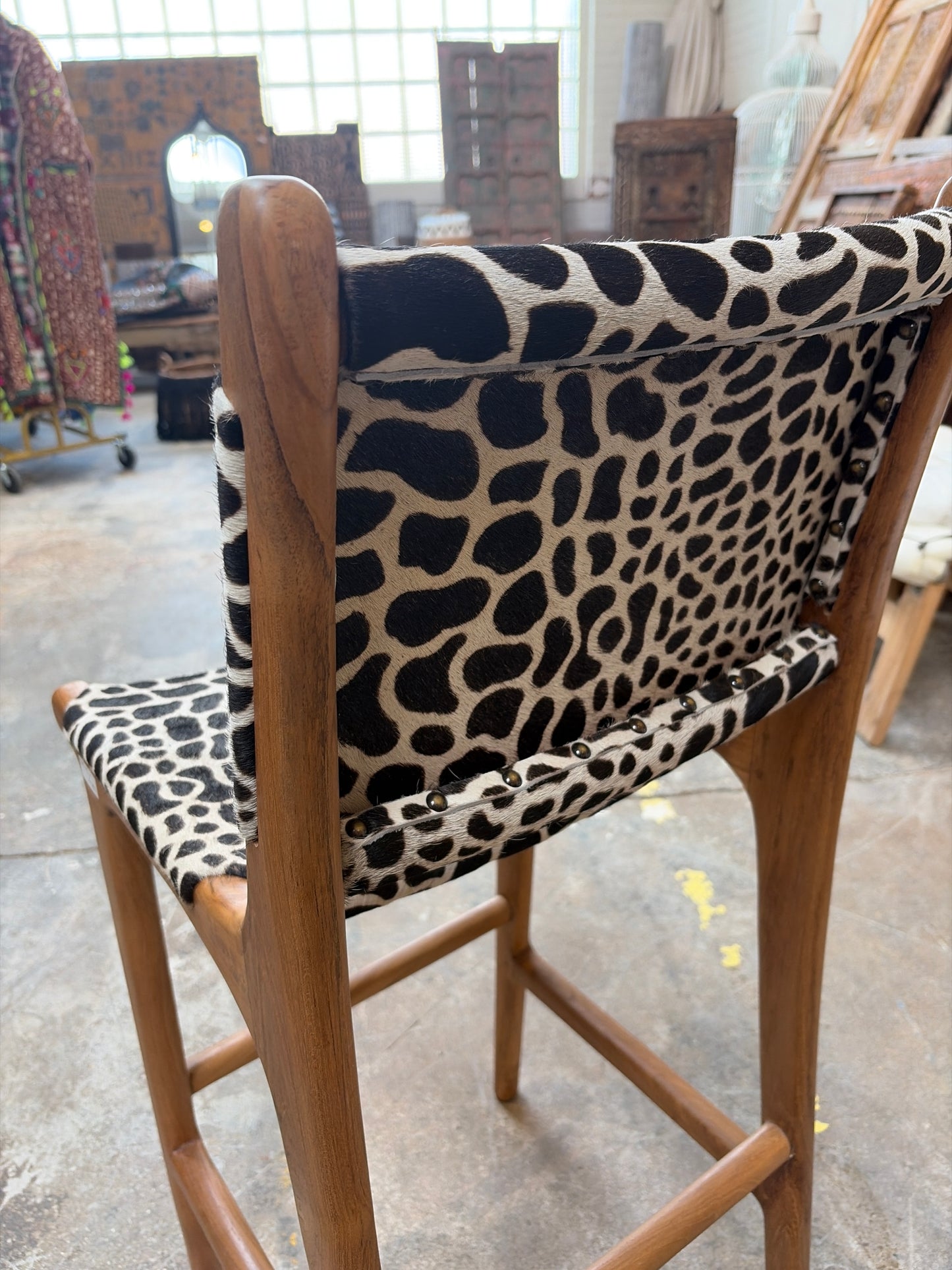 Nomadic Wild Cowhide & Wood Bar Stool – Leopard Print