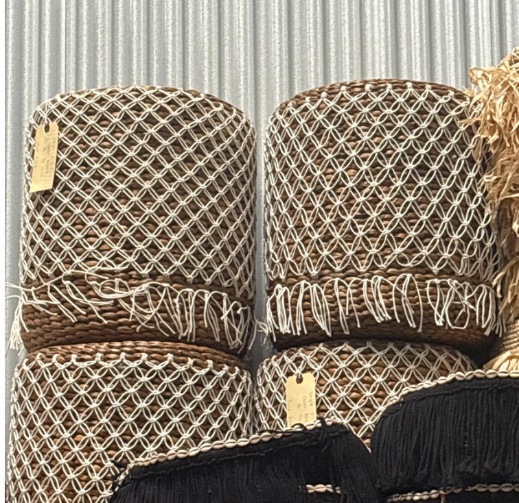 Nomadic Wild Raffia Overlay Stool – White Pattern