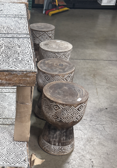 Nomadic Wild Wood Tribal Side Table – White Pattern