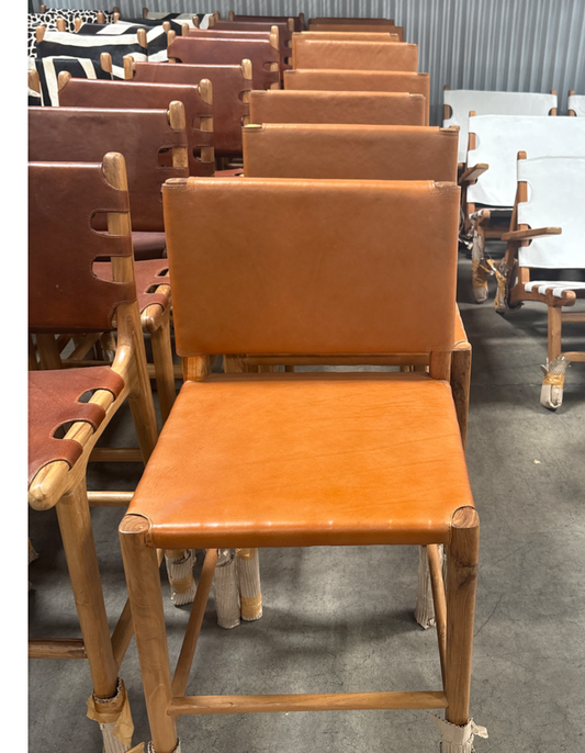 Bali Contemporary Leather & Wood Bar Stool – Cognac