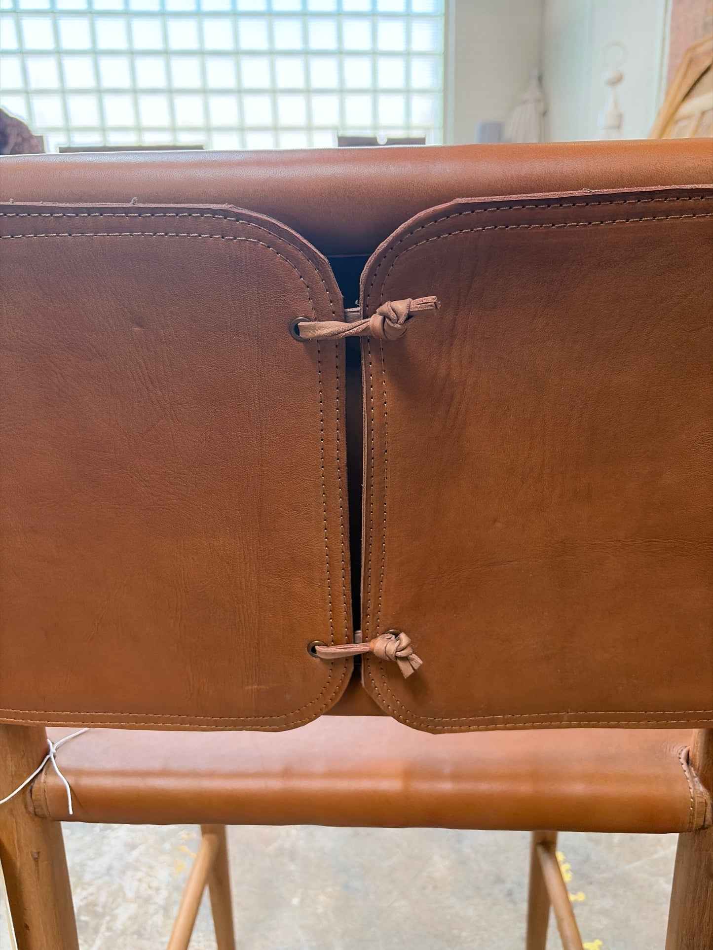 Bali Contemporary Leather & Wood Bar Stool – Cognac