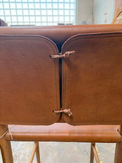 Bali Contemporary Leather & Wood Bar Stool – Cognac