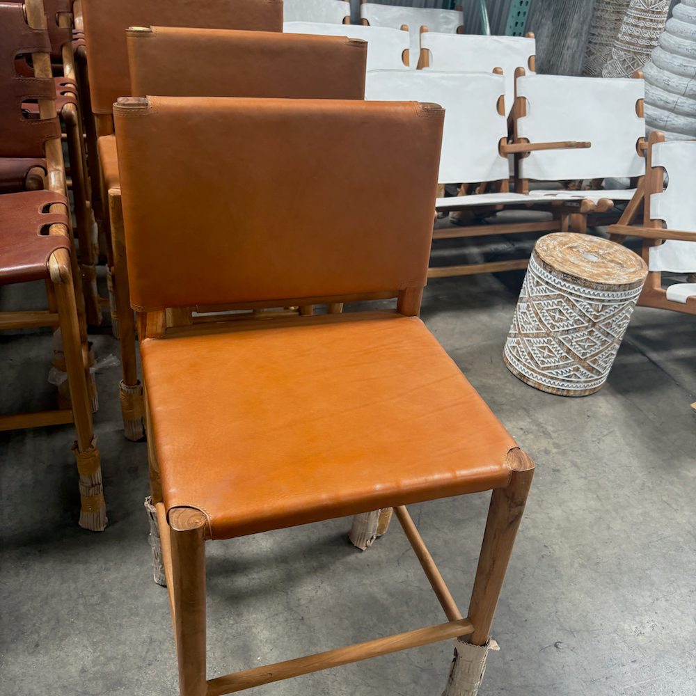 Bali Contemporary Leather & Wood Counter Stool – Cognac