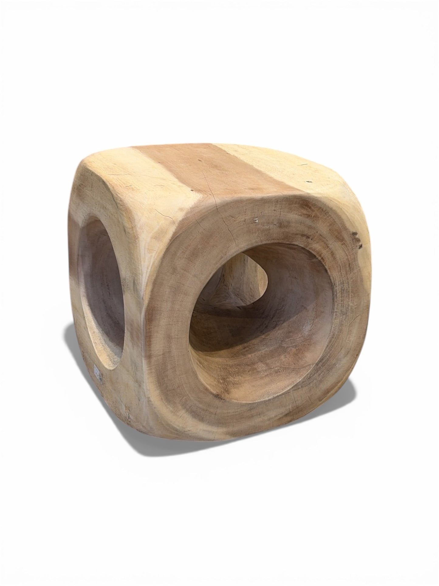 Bali Contemporary Wood Carved Cube Side Table – Natural