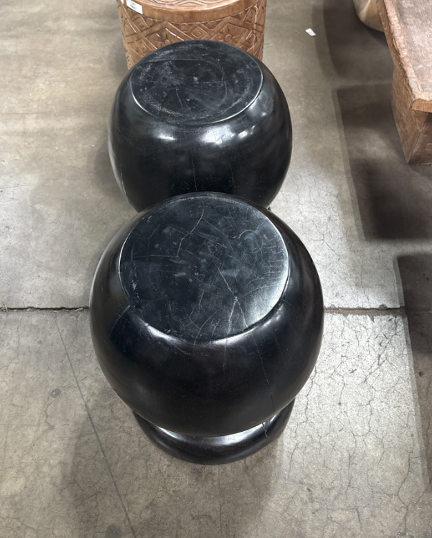 Bali Contemporary Wood Round Wood Stool – Black