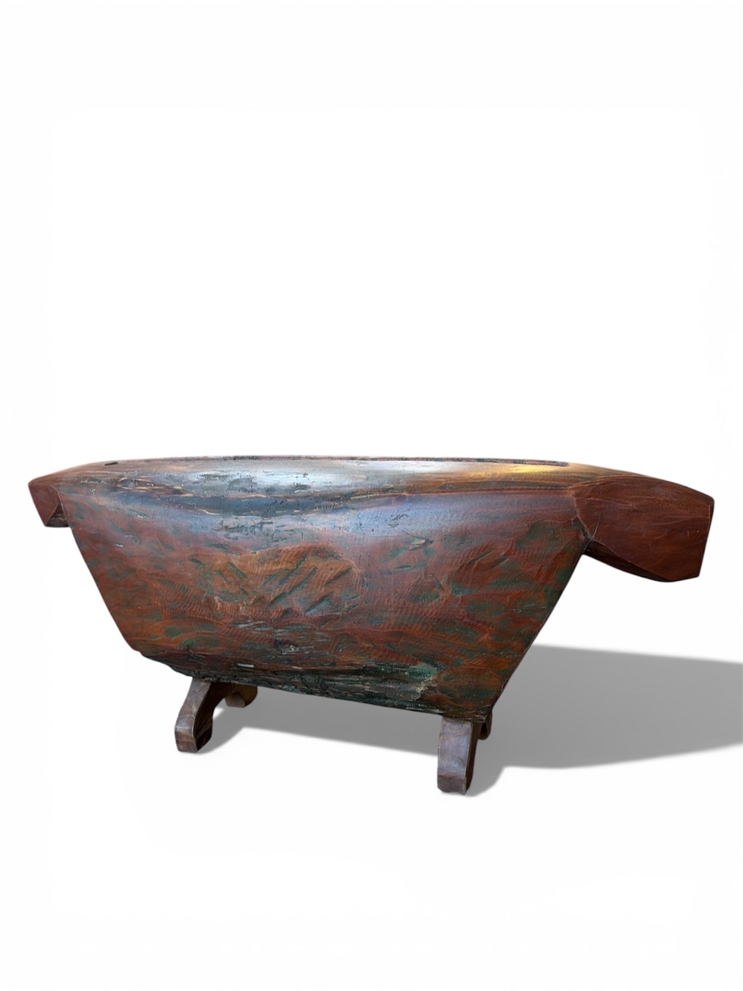 Bali Earthform Carved Wood Slit Drum Vessel – Rustic Brown