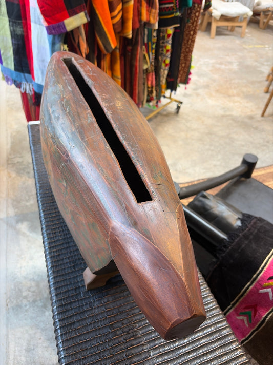 Bali Earthform Carved Wood Slit Drum Vessel – Rustic Brown