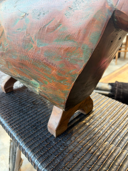 Bali Earthform Carved Wood Slit Drum Vessel – Rustic Brown