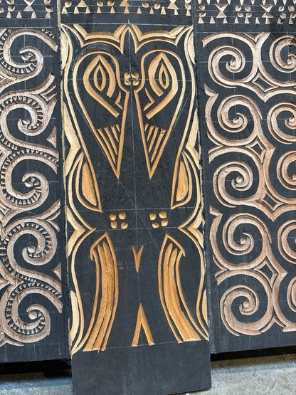 Bali Earthform Hand-Carved Hardwood Room Divider – Black & Natural Tribal Relief