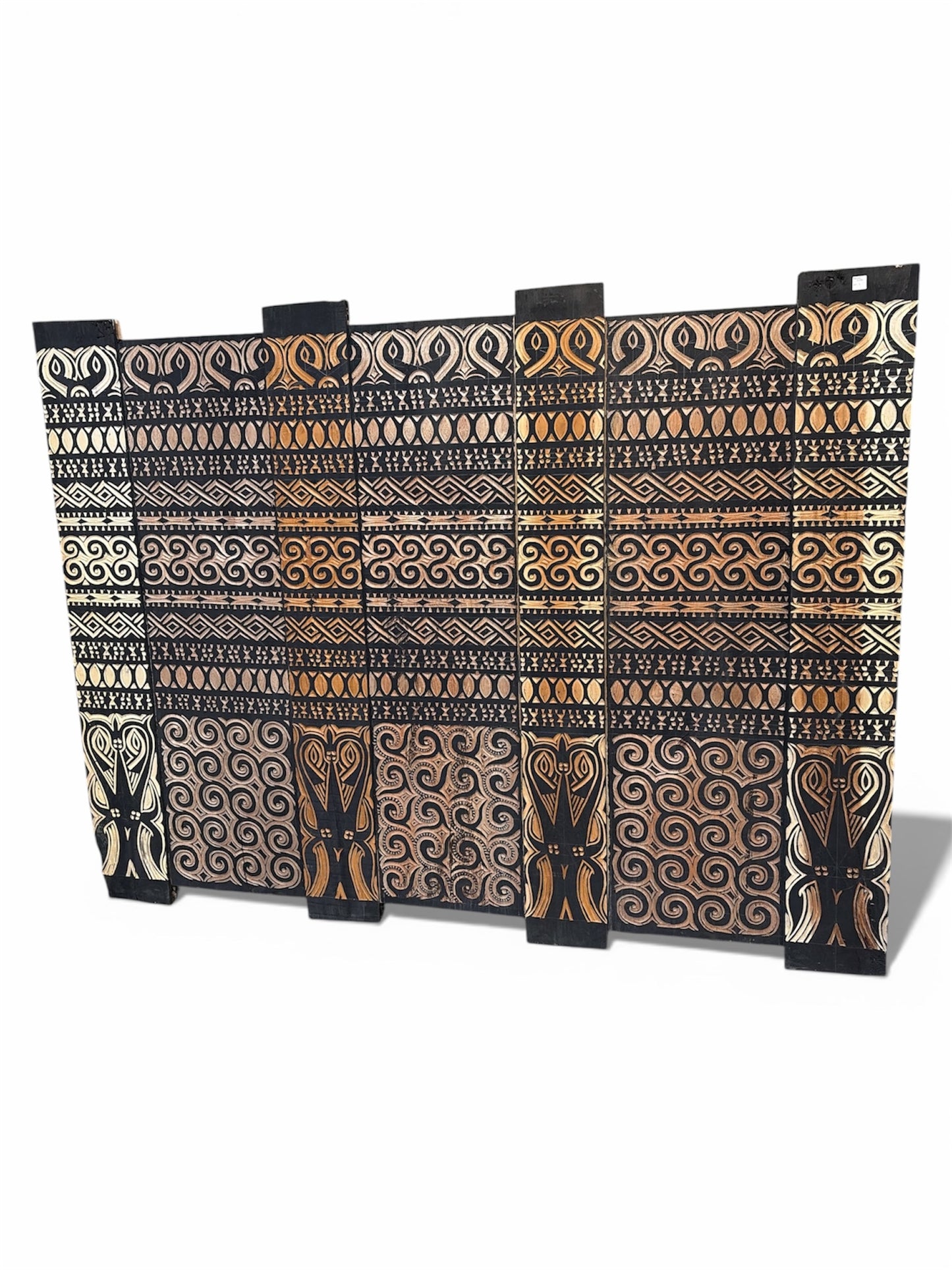 Bali Earthform Hand-Carved Hardwood Room Divider – Black & Natural Tribal Relief