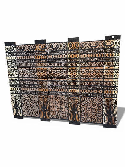 Bali Earthform Hand-Carved Hardwood Room Divider – Black & Natural Tribal Relief