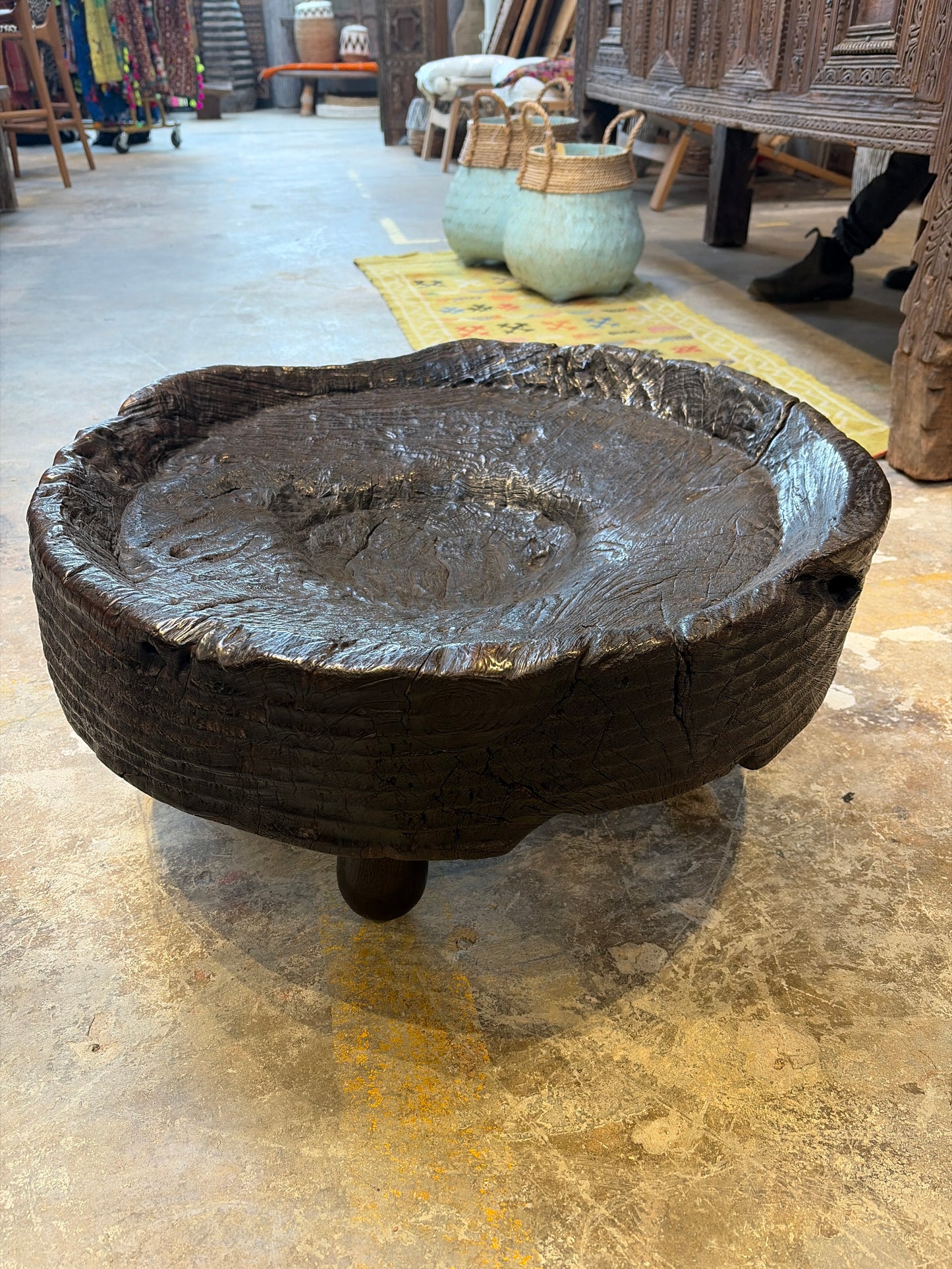 Bali Earthform Hand-Hewn Teak Low Coffee Table – Rustic Charred Black