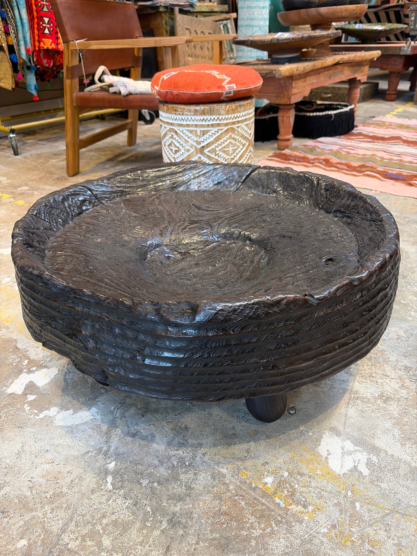 Bali Earthform Hand-Hewn Teak Low Coffee Table – Rustic Charred Black