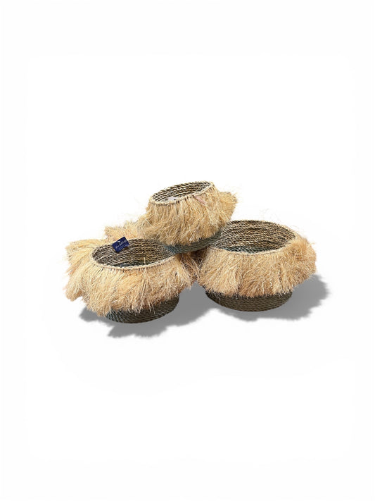 Bali Earthform Raffia Nesting Baskets – Grey-Blue
