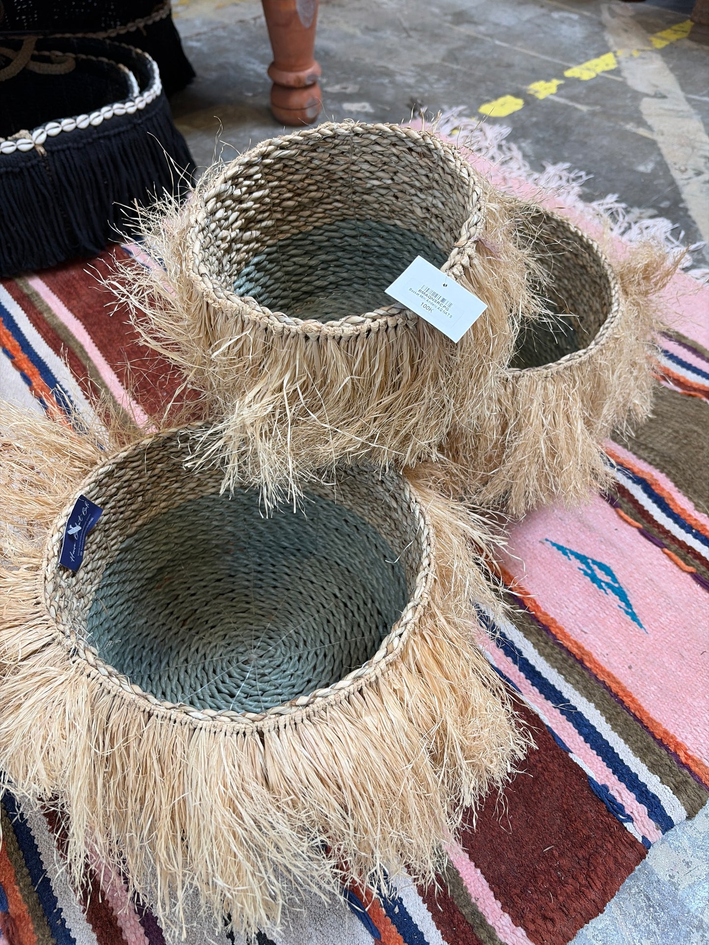 Bali Earthform Raffia Nesting Baskets – Grey-Blue