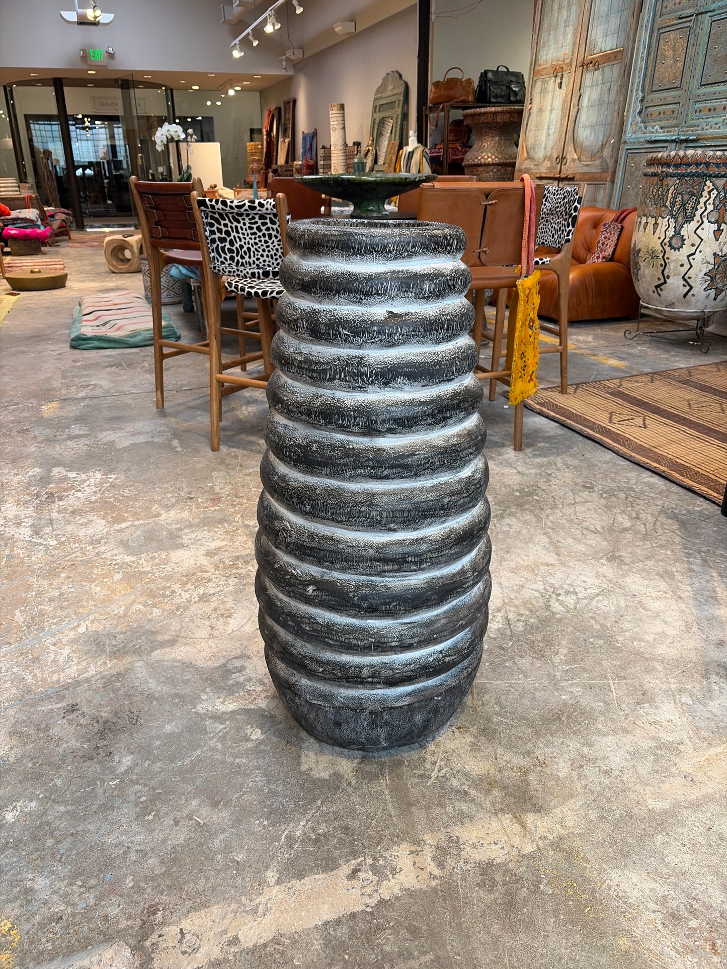 Bali Earthform Wood Sculptural Vessel – Charcoal Wash