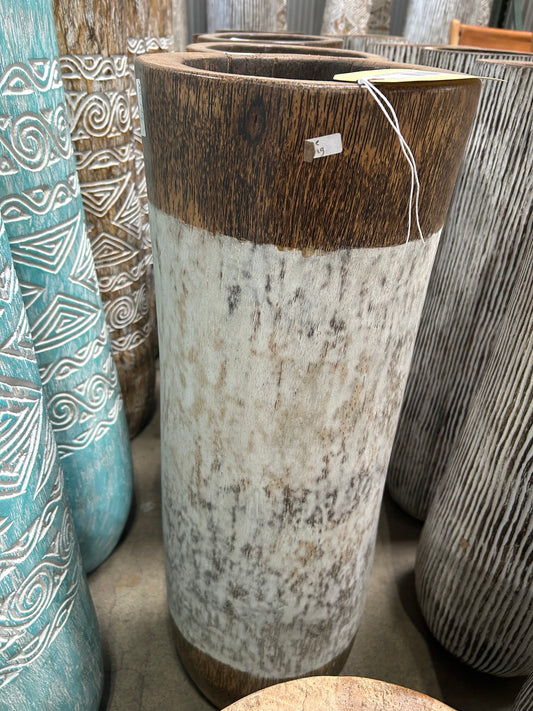 Bali Earthform Wood Totem Vessel – Whitewash Finish