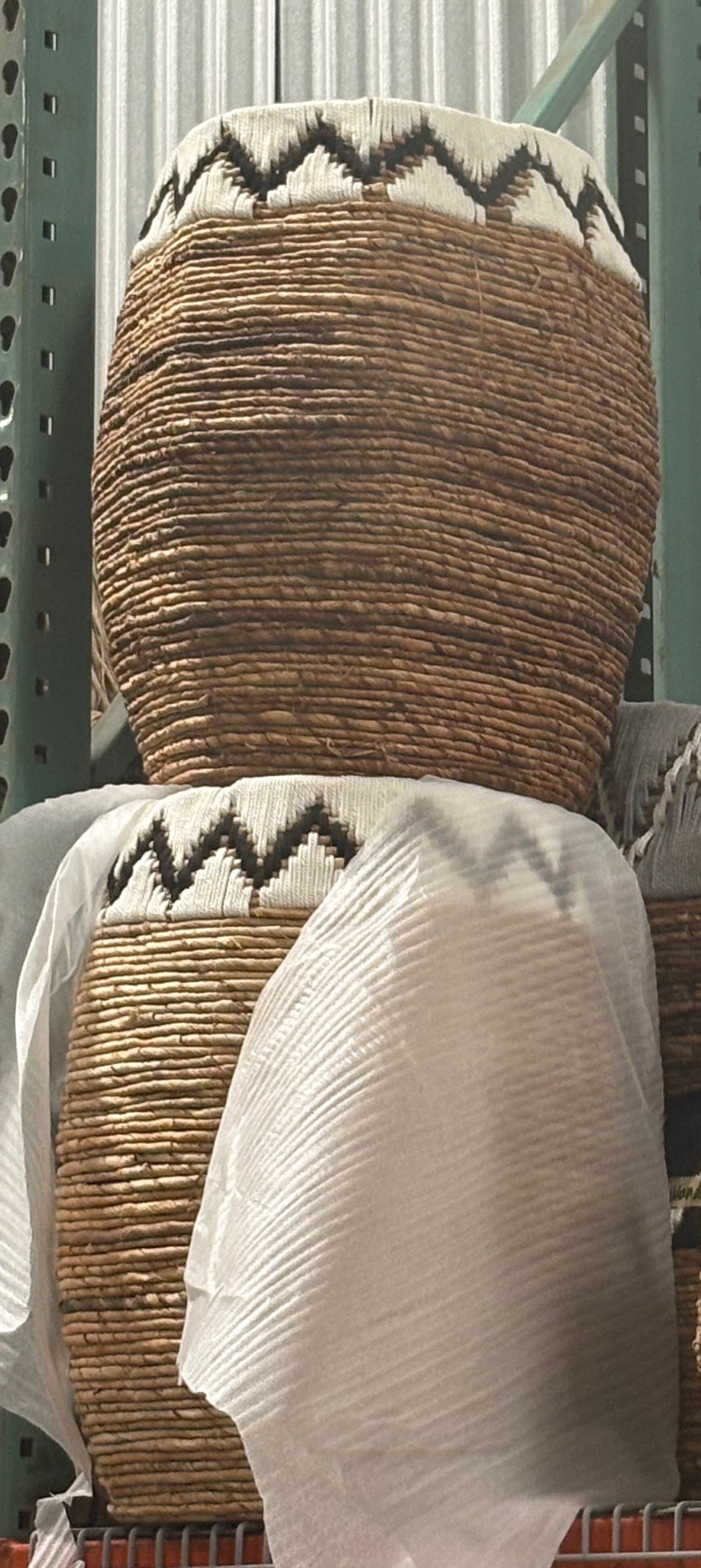 Bali Earthform Zigzag Basket Cylinder  – Natural-White