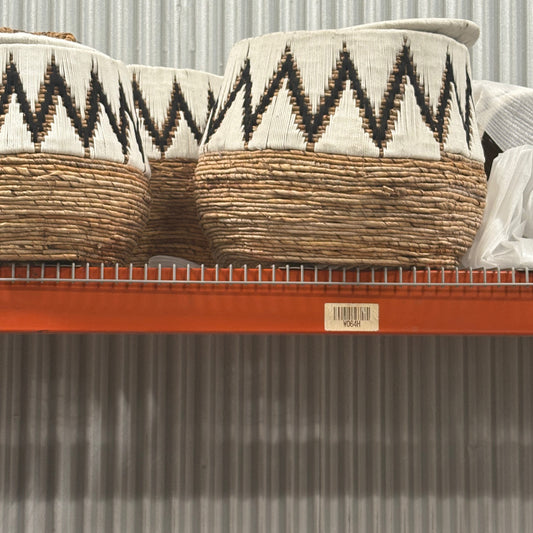 Bali Earthform Zigzag Basket with Lid – Natural-White