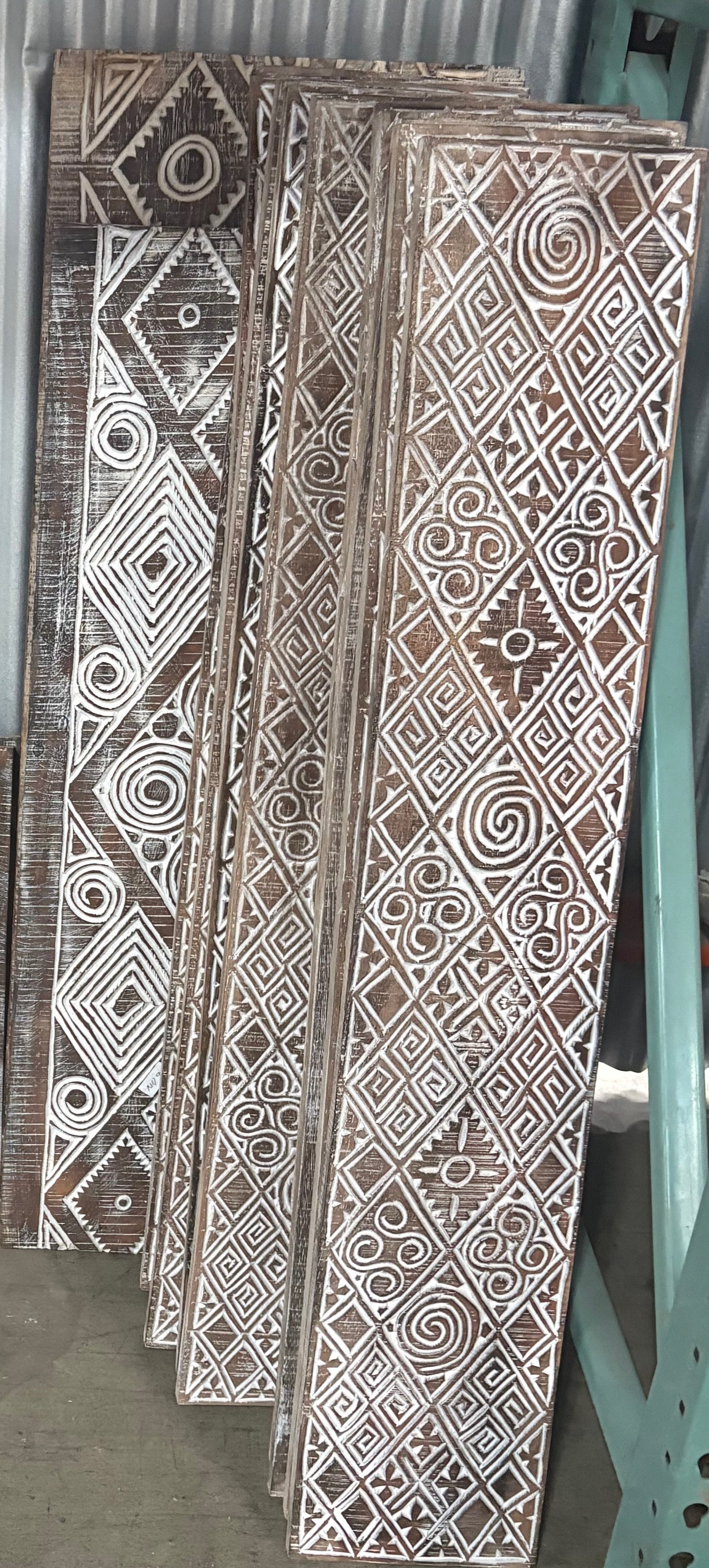 Bali Earthform Geometric Carved Wood Panel – Natural-Whitewash