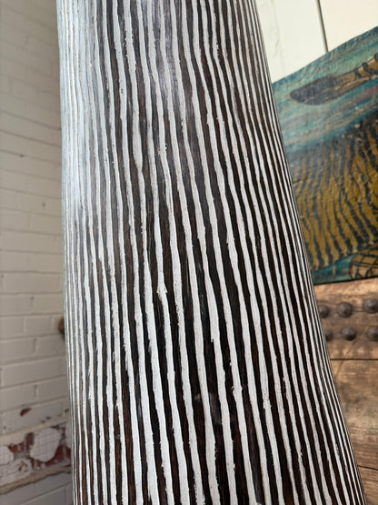 Bali Earthform Wood Carved Totem Vessel – White Linework
