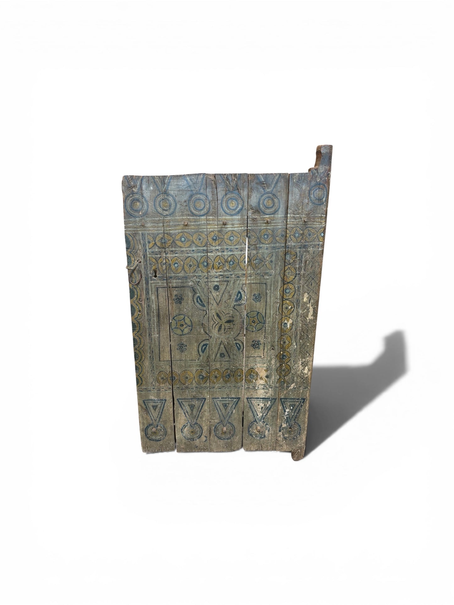 Morocco Medina Antique Distressed Green, Blue, and Yellow Painted Geometric 1/2 Door