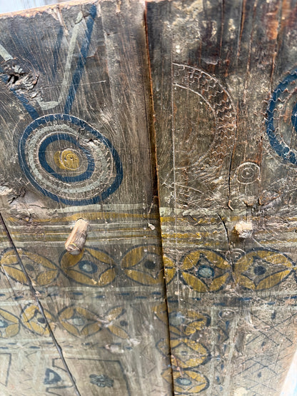 Morocco Medina Antique Distressed Green, Blue, and Yellow Painted Geometric 1/2 Door