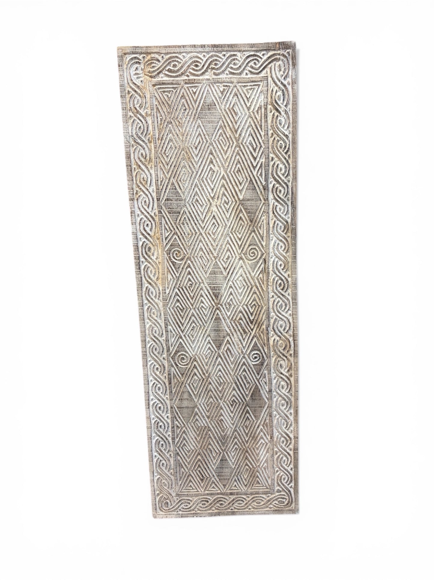 Bali Earthform Geometric Carved Wood Panel – Natural-Whitewash - 45"