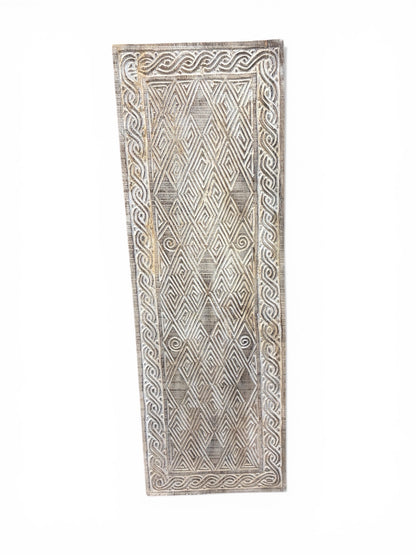 Bali Earthform Geometric Carved Wood Panel – Natural-Whitewash - 45"