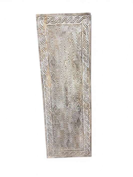 Bali Earthform Geometric Carved Wood Panel – Natural-Whitewash - 45"
