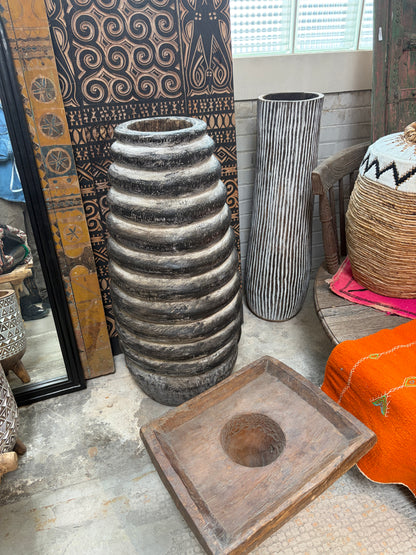 Bali Earthform Wood Sculptural Vessel – Charcoal Wash