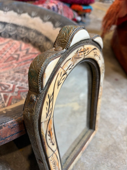 Morocco Medina Bone Inlay & Silver Clad Arched Mirror – Natural & Etched Leaf