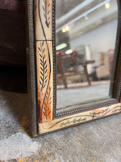 Morocco Medina Bone Inlay & Silver Clad Arched Mirror – Natural & Etched Leaf