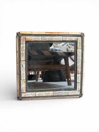 Morocco Medina Bone Inlay & Silver Clad Square Mirror – Natural & Etched Leaf
