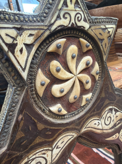Morocco Medina Bone Inlay & Wood Star Top Mirror – Dark Walnut & Cream