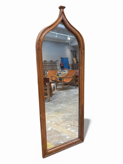 Morocco Medina Carved Teak & Glass Moorish Arch Mirror – Natural Wood