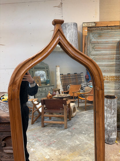 Morocco Medina Carved Teak & Glass Moorish Arch Mirror – Natural Wood