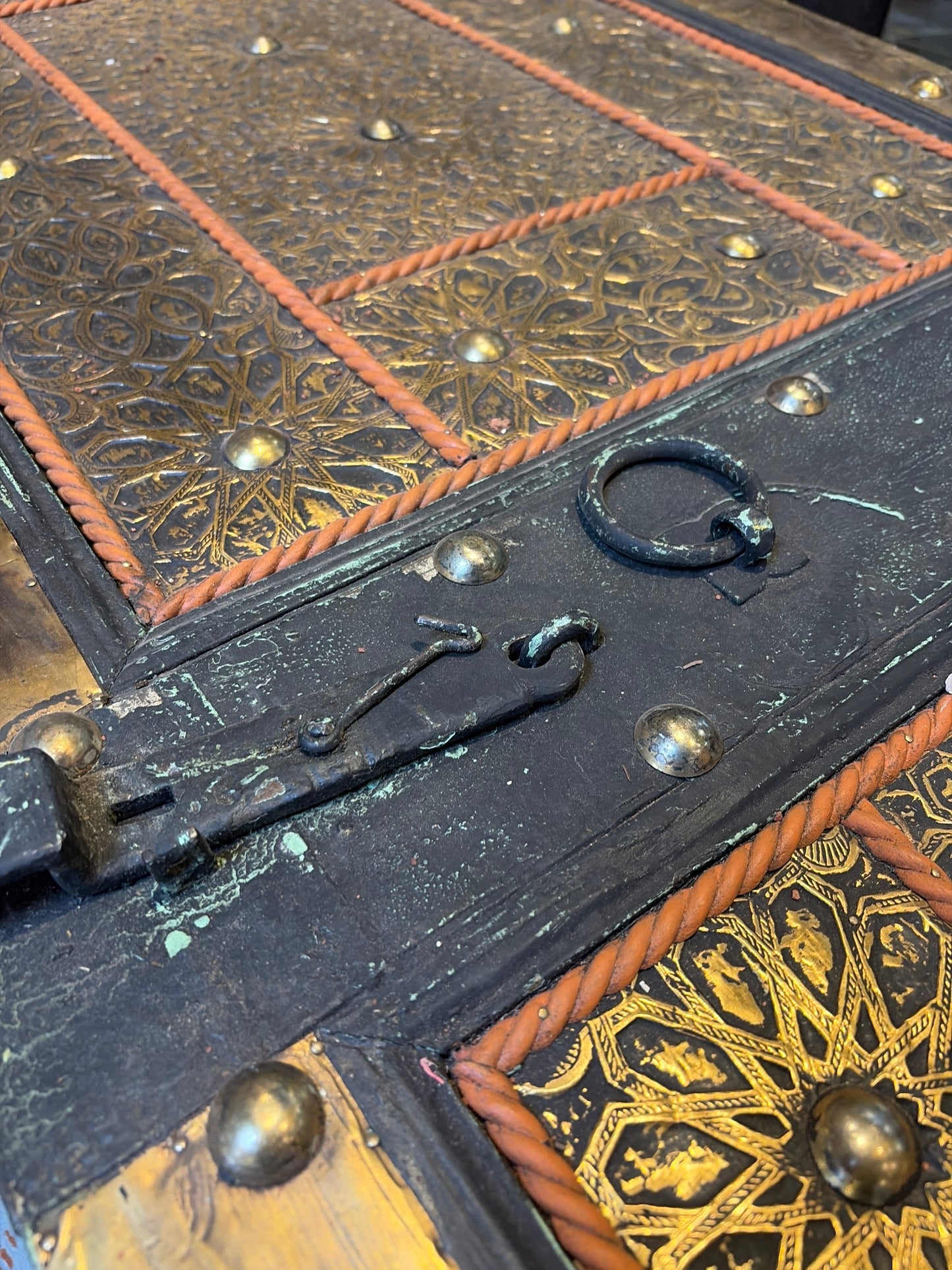 Morocco Medina Embossed Brass Door Coffee Table (65-inch)