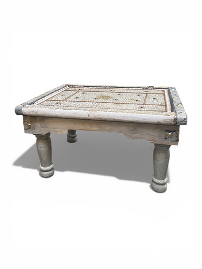 Morocco Medina Embossed Brass Door Coffee Table (Whitewash)