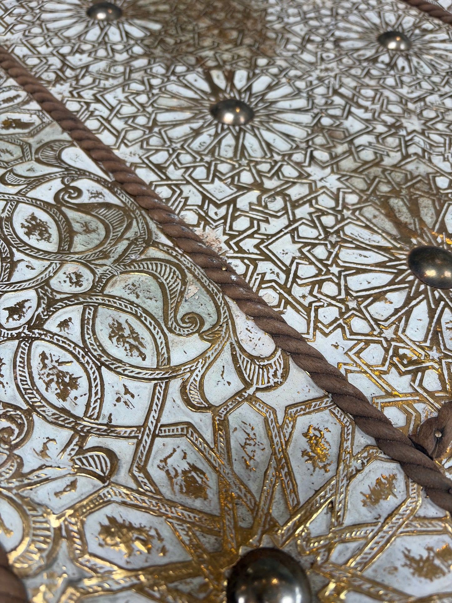 Morocco Medina Embossed Brass Door Coffee Table (Whitewash)