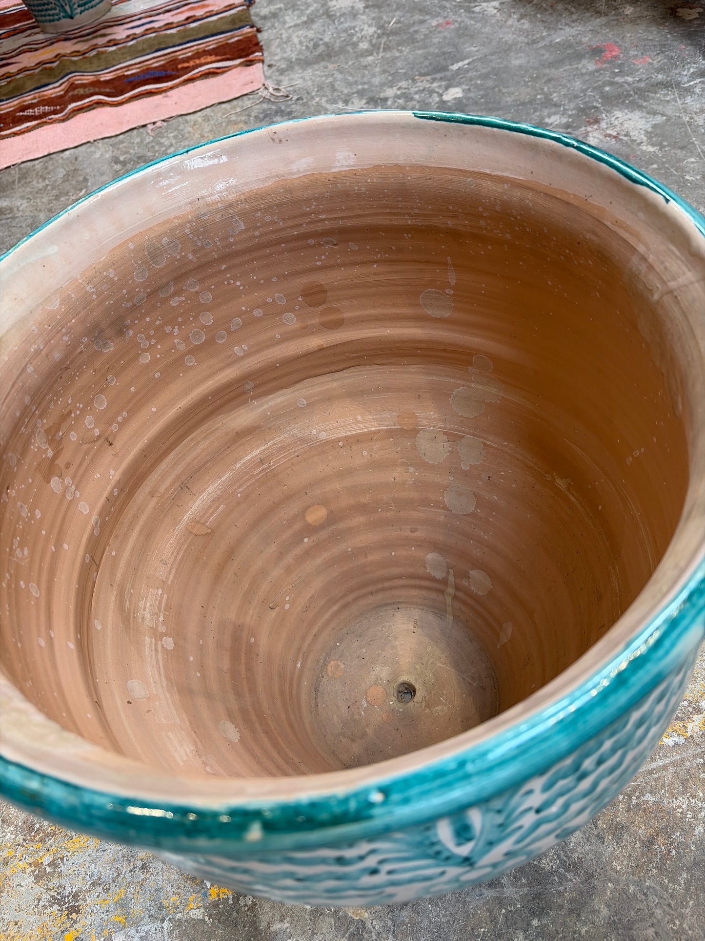 Morocco Medina Hand-Painted Ceramic Planter Vase – Teal Wave & Palm Floral 18"