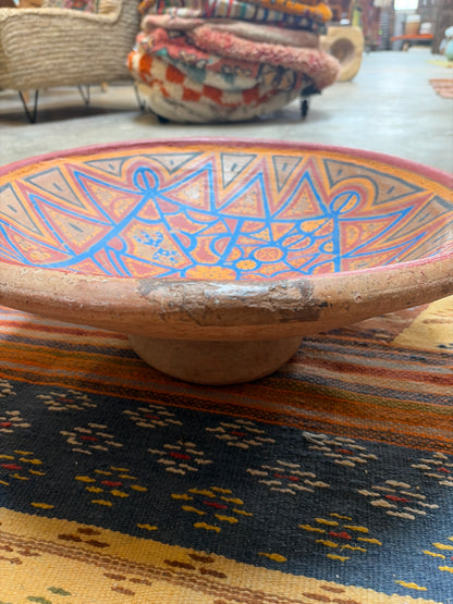 Morocco Medina Hand-Painted Terracotta Centerpiece – Vivid Berber Geometric