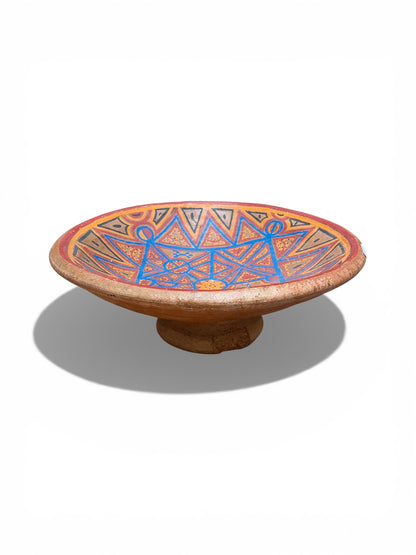 Morocco Medina Hand-Painted Terracotta Centerpiece – Vivid Berber Geometric