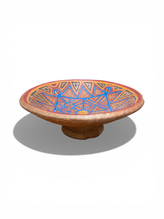 Morocco Medina Hand-Painted Terracotta Centerpiece – Vivid Berber Geometric