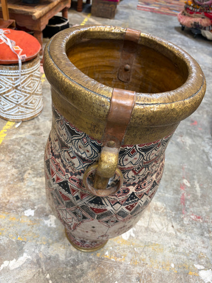 Morocco Medina Hand-Painted Wood & Gold Rim Amphora Vase – Red & Black Tribal